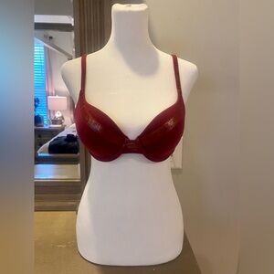 Body by Victoria maroon bra with gold shimmer strip